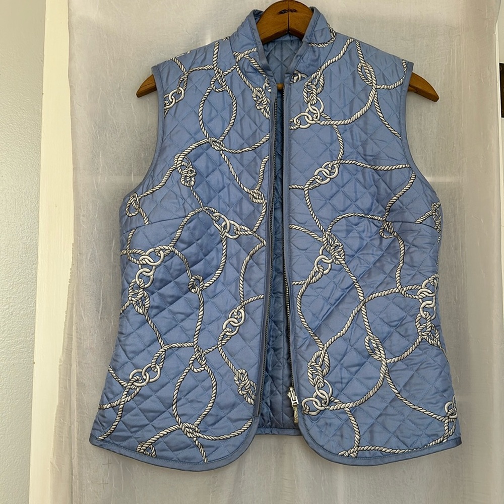 Quilted reversible blue and white horse bit pattern Brooks Brothers Vest